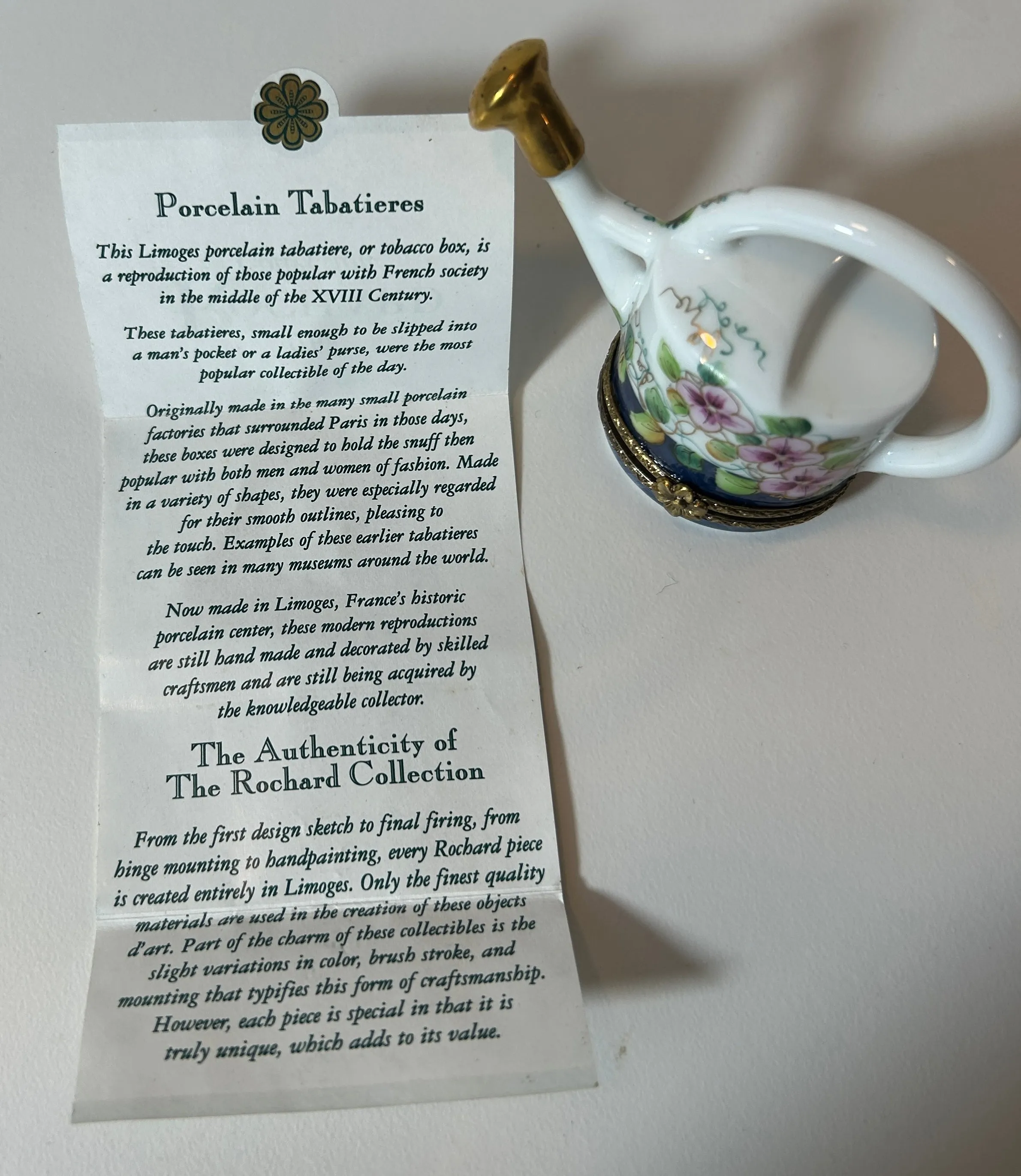 Limoges Rochard Watering Can Trinket Box – Hand Painted Floral Porcelain Box, Made in France
