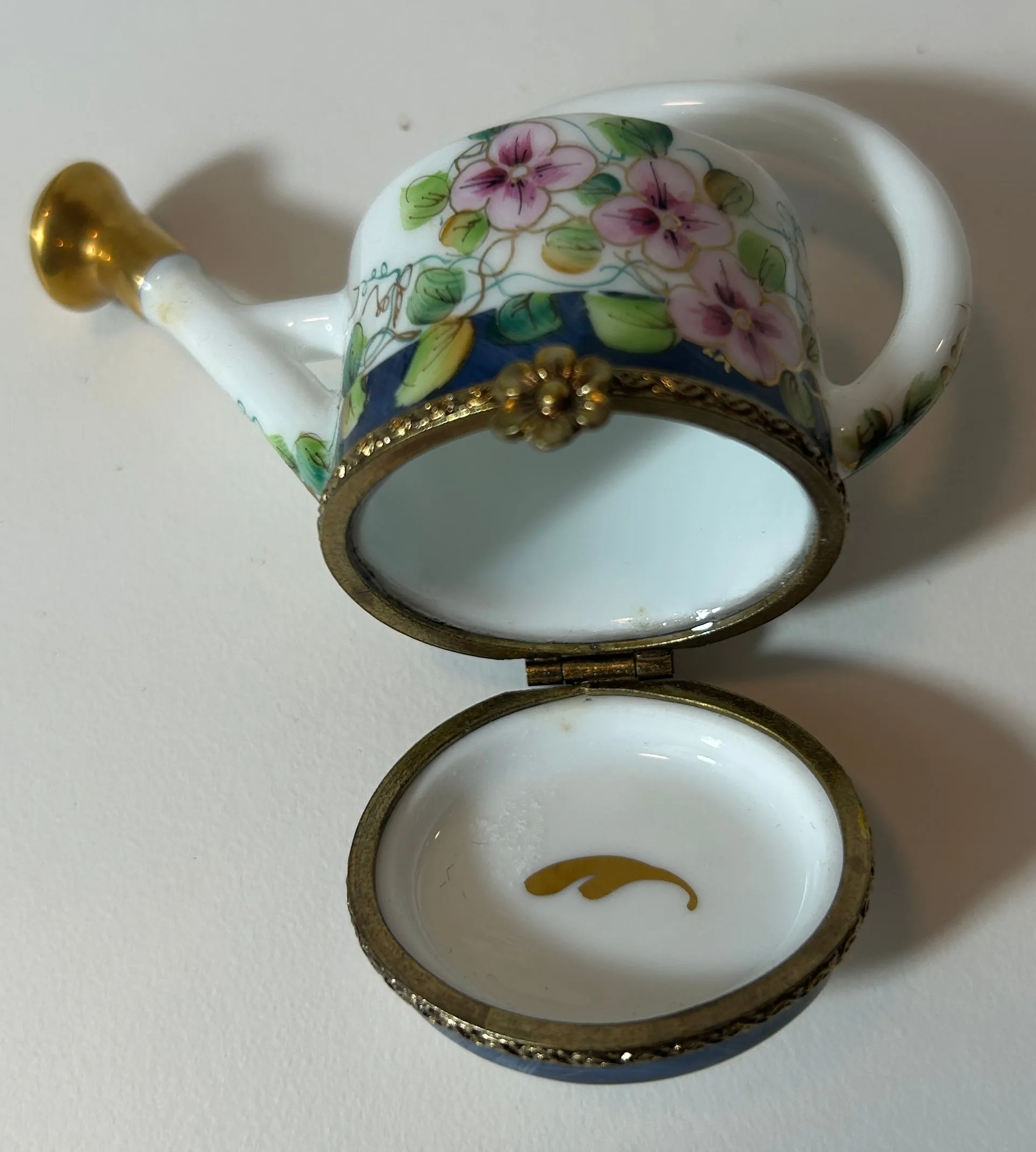 Limoges Rochard Watering Can Trinket Box – Hand Painted Floral Porcelain Box, Made in France