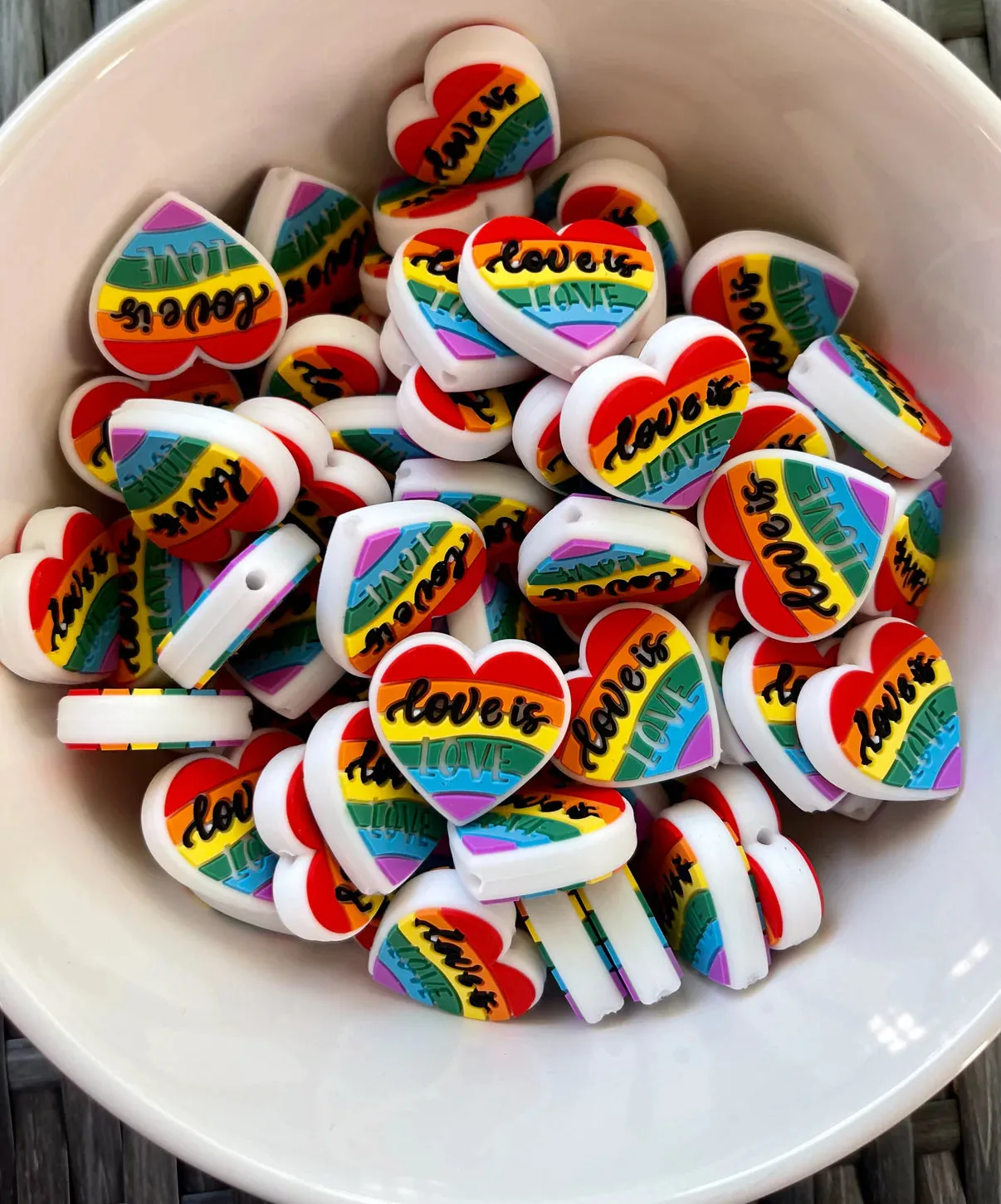 Love is Love Rainbow Heart Silicone Focal Beads, Quote Focal Beads