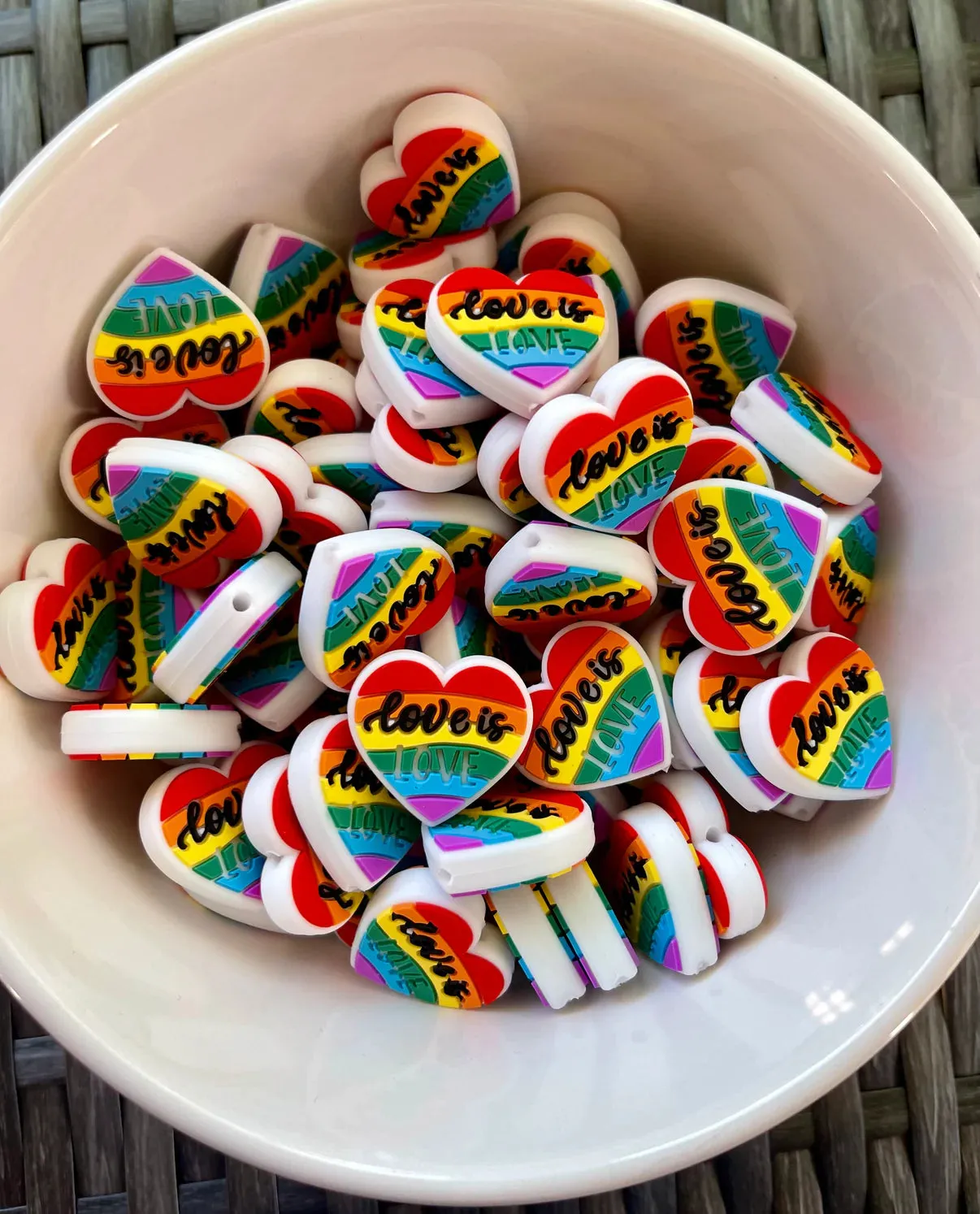 Love is Love Rainbow Heart Silicone Focal Beads, Quote Focal Beads