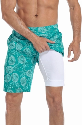 LRD Men's Swim Trunks with Compression Liner 9 Inch Inseam Quick Dry Board Short