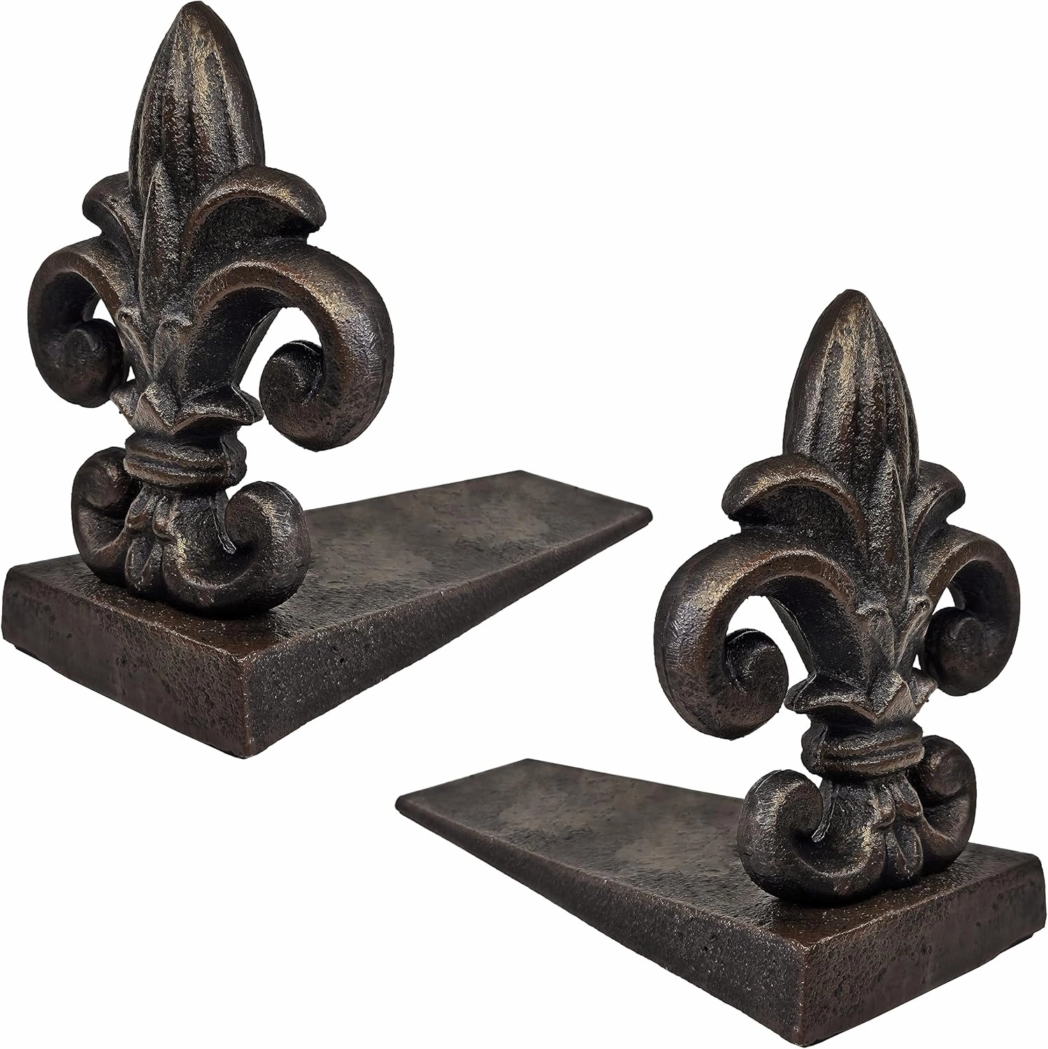 Lulu Decor 100% Cast Iron Fleur De Lis Door Stopper, 5 lbs 11 oz, Well Built Door Stopper, 6.50" H, 8" L - 2 Pc Set