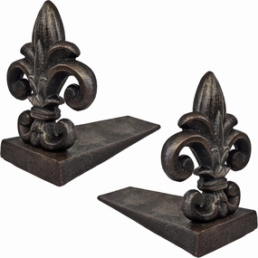Lulu Decor 100% Cast Iron Fleur De Lis Door Stopper, 5 lbs 11 oz, Well Built Door Stopper, 6.50" H, 8" L - 2 Pc Set