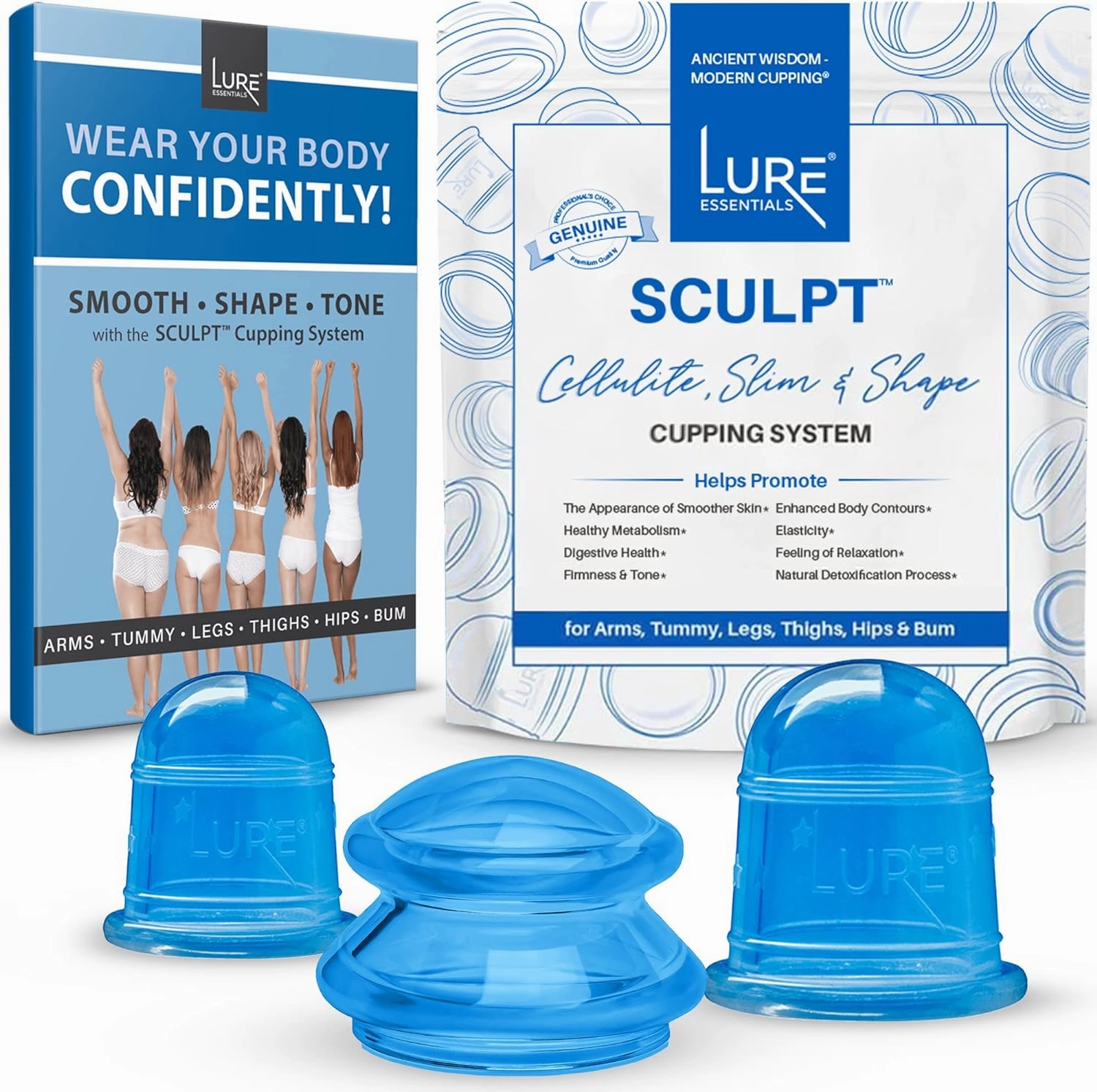 Lure Essentials Sculpt Silicone Cupping Theapy Set Anti Cellulite Cup Massager, Vacuum Suction for Lymphatic Drainage