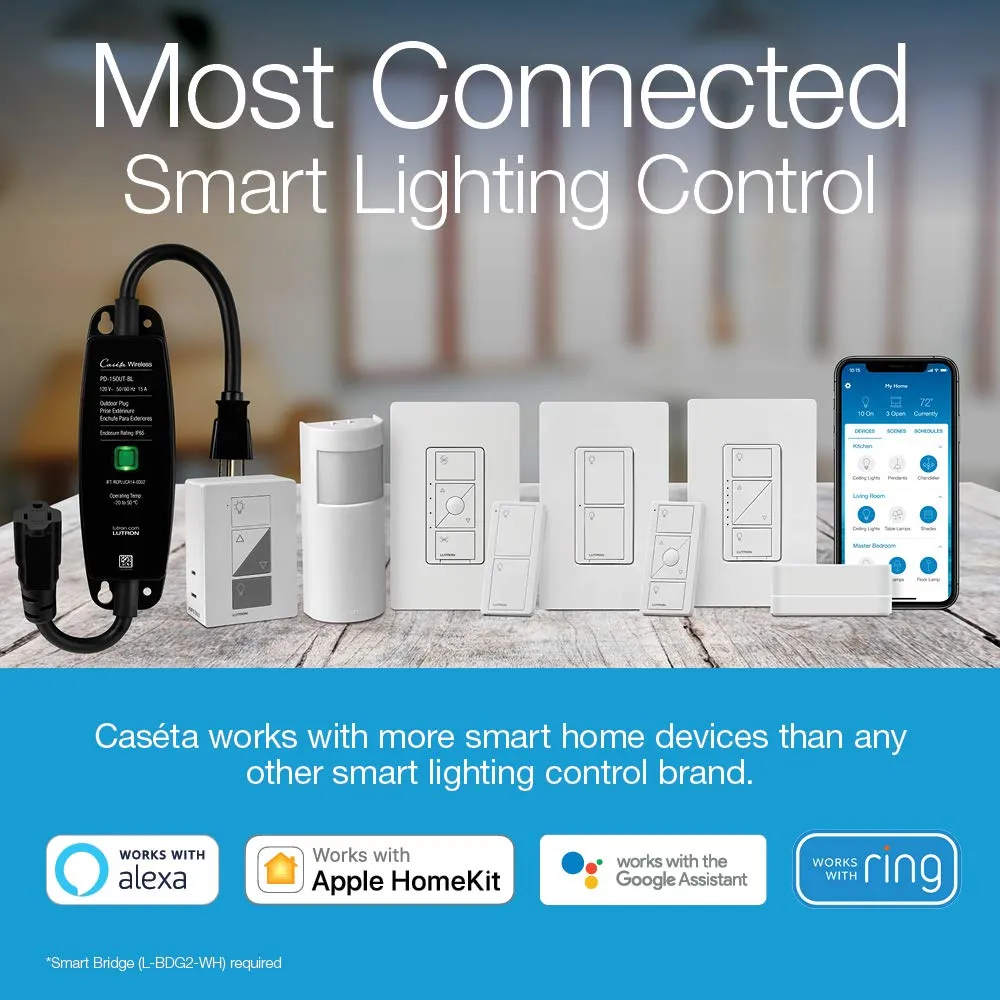 Lutron Caseta Original Smart Dimmer Switch ELV  (Lutron Hub Required), 250W LED, Single-Pole/3-Way, Neutral Required, PD-5NE-BL, Black