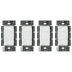 Lutron Caseta Original Smart Dimmer Switch (Lutron Smart Hub Required), for LED Lights, 150 Watt, Single-Pole/3-Way, No Neutral Required, PD-6WCL-WH 4-PACK, White, 4 Pack