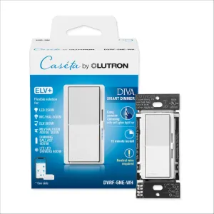 Lutron Diva Smart Dimmer Switch ELV  for Caseta Smart Lighting (Lutron Smart Hub Required), 250-Watt LED, Neutral Required, DVRF-5NE-WH, White