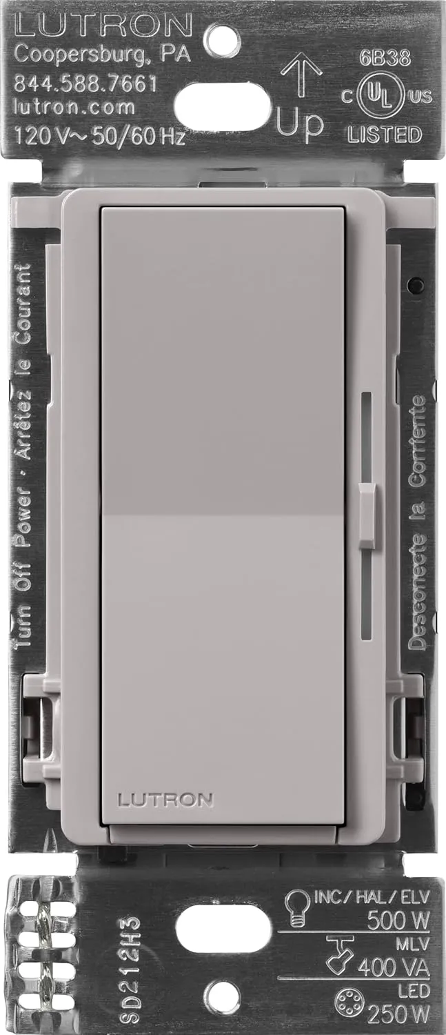 Lutron Diva Smart Dimmer Switch ELV  for Caseta Systems, Works w/Alexa, Apple Homekit, Google Home (Hub Required), 250-Watt LED, Neutral Required, DVRF-5NE-GR,Gray