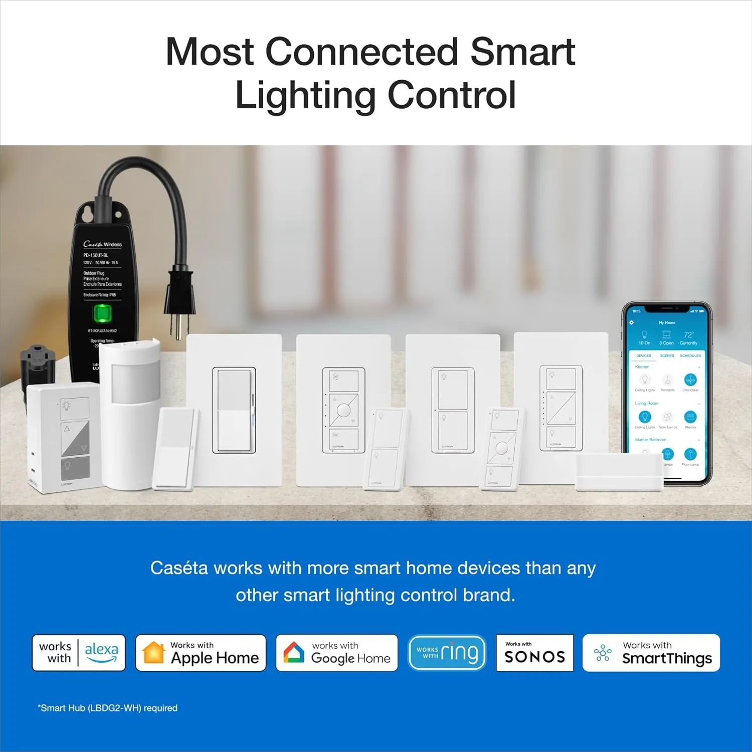 Lutron Diva Smart Dimmer Switch ELV  for Caseta Systems, Works w/Alexa, Apple Homekit, Google Home (Hub Required), 250-Watt LED, Neutral Required, DVRF-5NE-GR,Gray