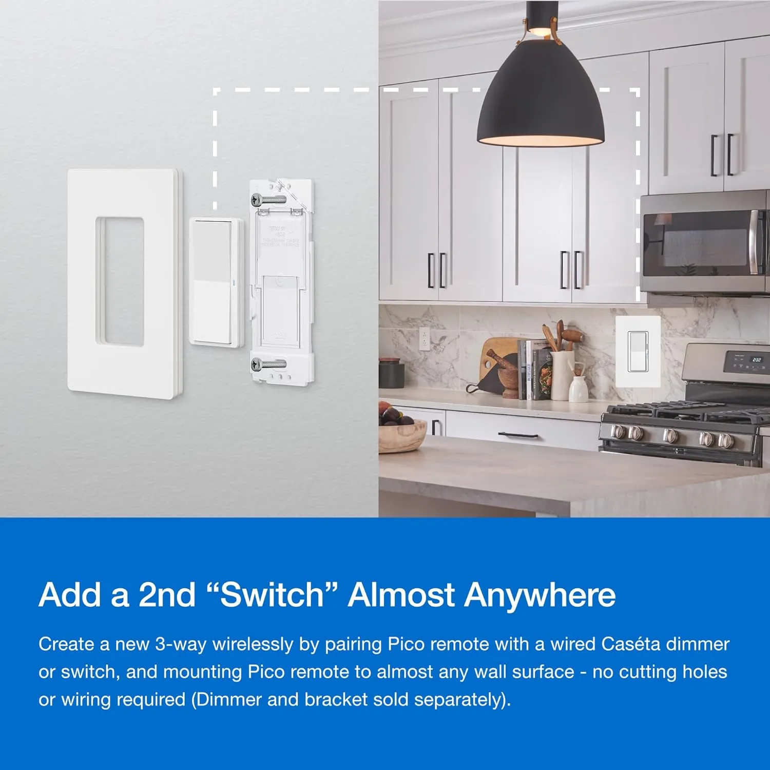 Lutron Pico Paddle Remote for On/Off Control of Caseta Smart Switches/Dimmers, PJ2-P2B-GBL, Black