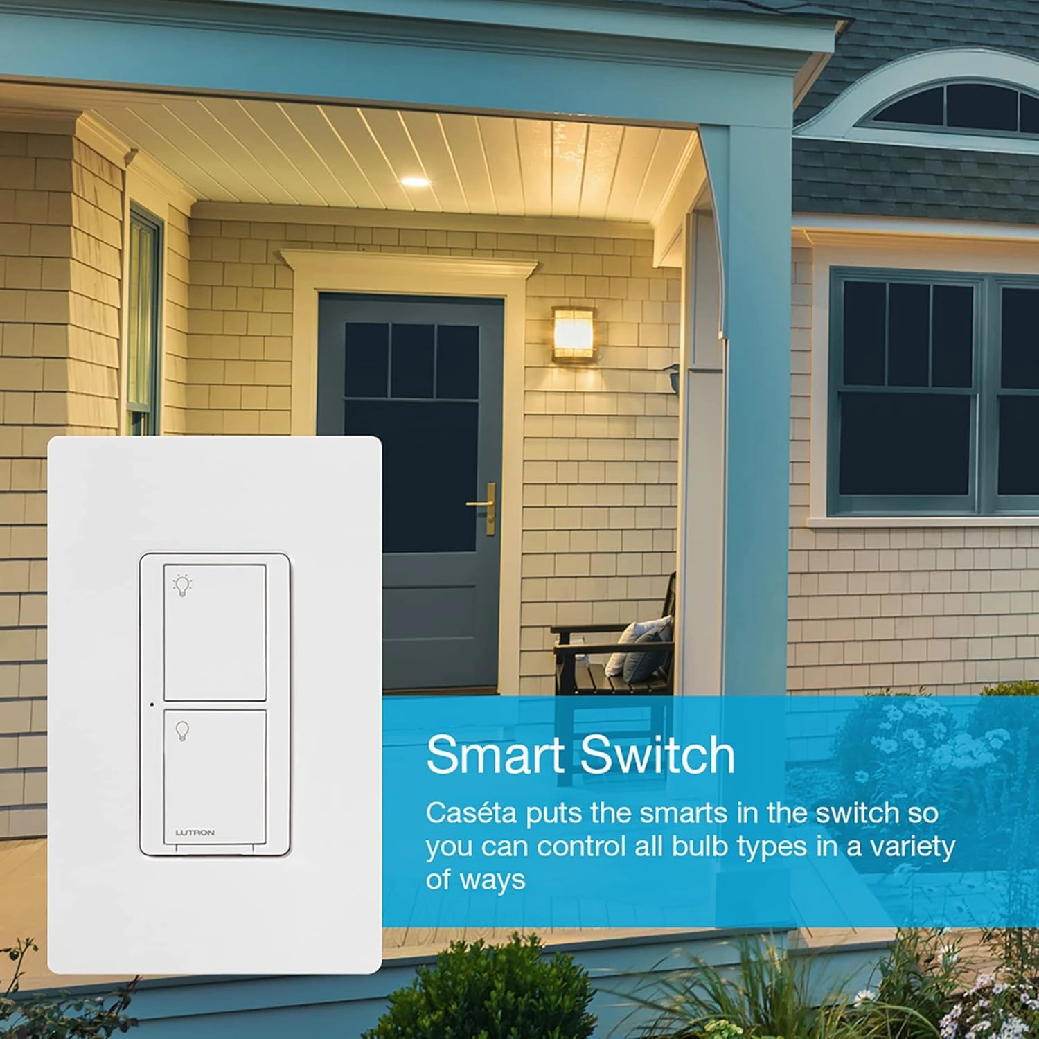 Lutron Caseta Original Smart Switch (Lutron Smart Hub Required), for LED Lights and Fans, 6 Amp, Single-Pole/3-Way, Neutral Required, PD-6ANS-LA, Light Almond