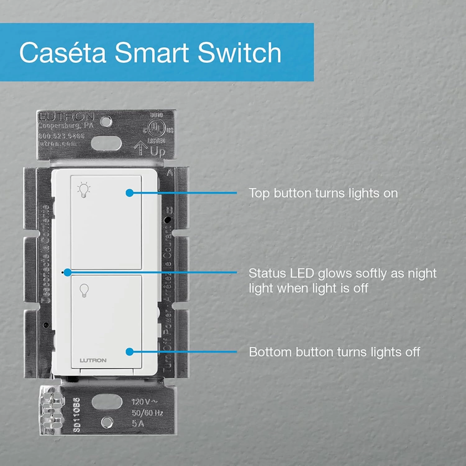 Lutron Caseta Original Smart Switch (Lutron Smart Hub Required), for LED Lights and Fans, 6 Amp, Single-Pole/3-Way, Neutral Required, PD-6ANS-LA, Light Almond