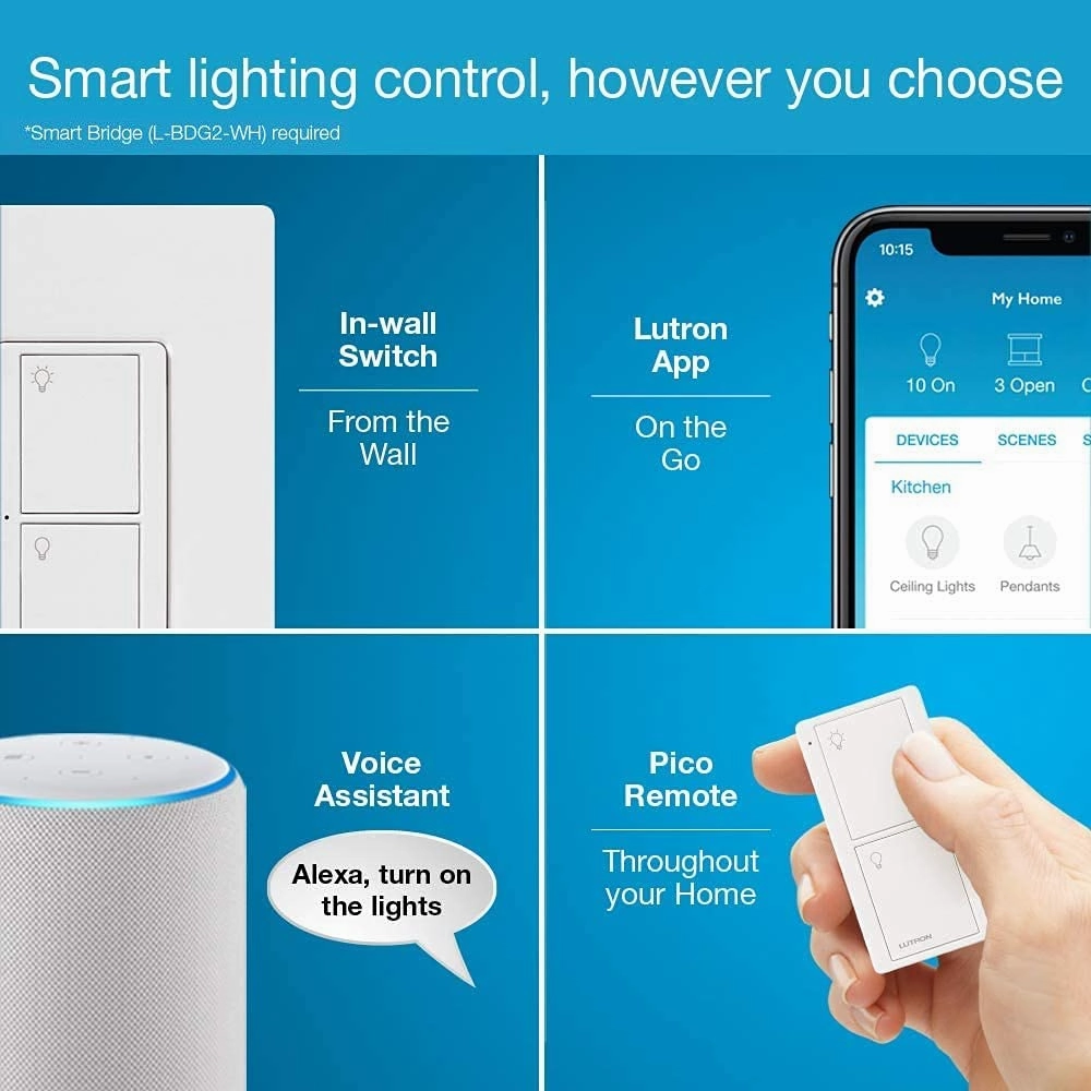 Lutron Caseta Original Smart Switch (Lutron Smart Hub Required), for LED Lights and Fans, 6 Amp, Single-Pole/3-Way, Neutral Required, PD-6ANS-LA, Light Almond