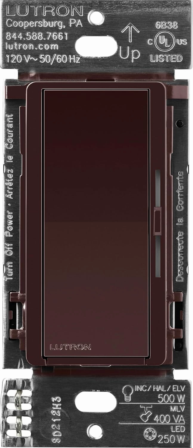 Lutron Diva Smart Dimmer Switch ELV  for Caseta Systems, Works w/Alexa, Apple Homekit, Google Home (Hub Required), 250-Watt LED, Neutral Required, DVRF-5NE-BR, Brown