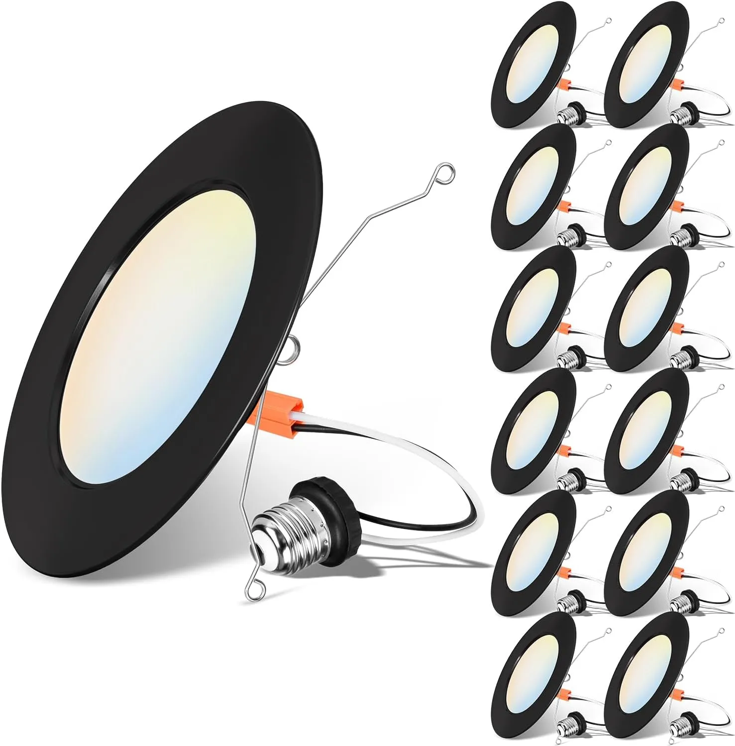 LVWIT 6 inch Black LED Recessed Lighting, Slim Can Lights, 5CCT Color Selectable, Dimmable Downlight with E26 Conversion Kit, 12Pack