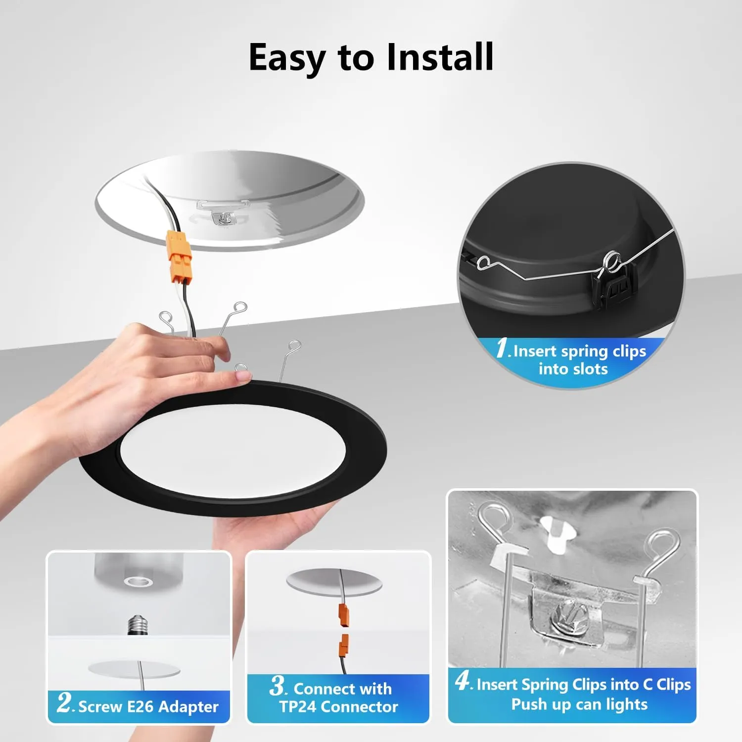 LVWIT 6 inch Black LED Recessed Lighting, Slim Can Lights, 5CCT Color Selectable, Dimmable Downlight with E26 Conversion Kit, 12Pack