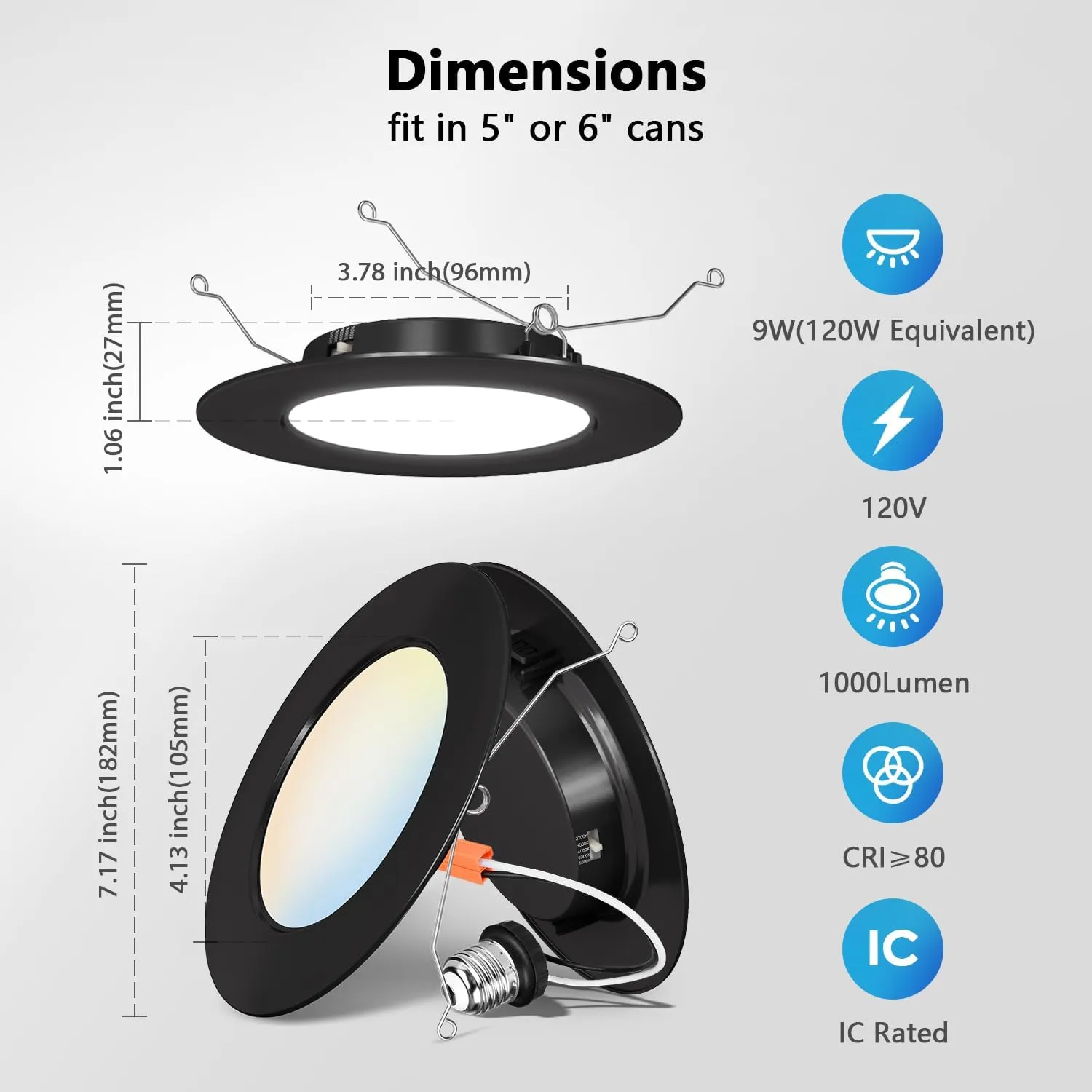 LVWIT 6 inch Black LED Recessed Lighting, Slim Can Lights, 5CCT Color Selectable, Dimmable Downlight with E26 Conversion Kit, 12Pack