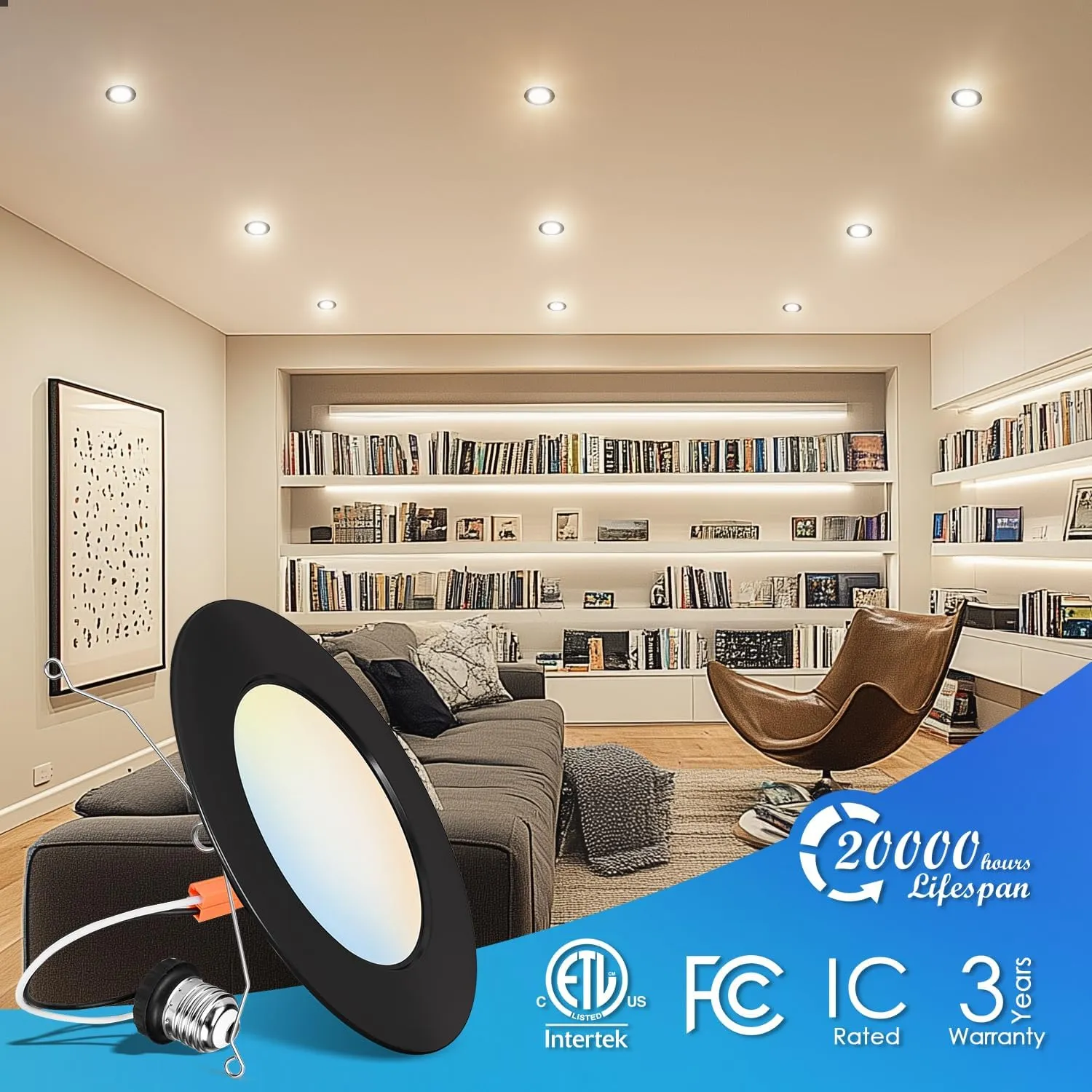 LVWIT 6 inch Black LED Recessed Lighting, Slim Can Lights, 5CCT Color Selectable, Dimmable Downlight with E26 Conversion Kit, 12Pack