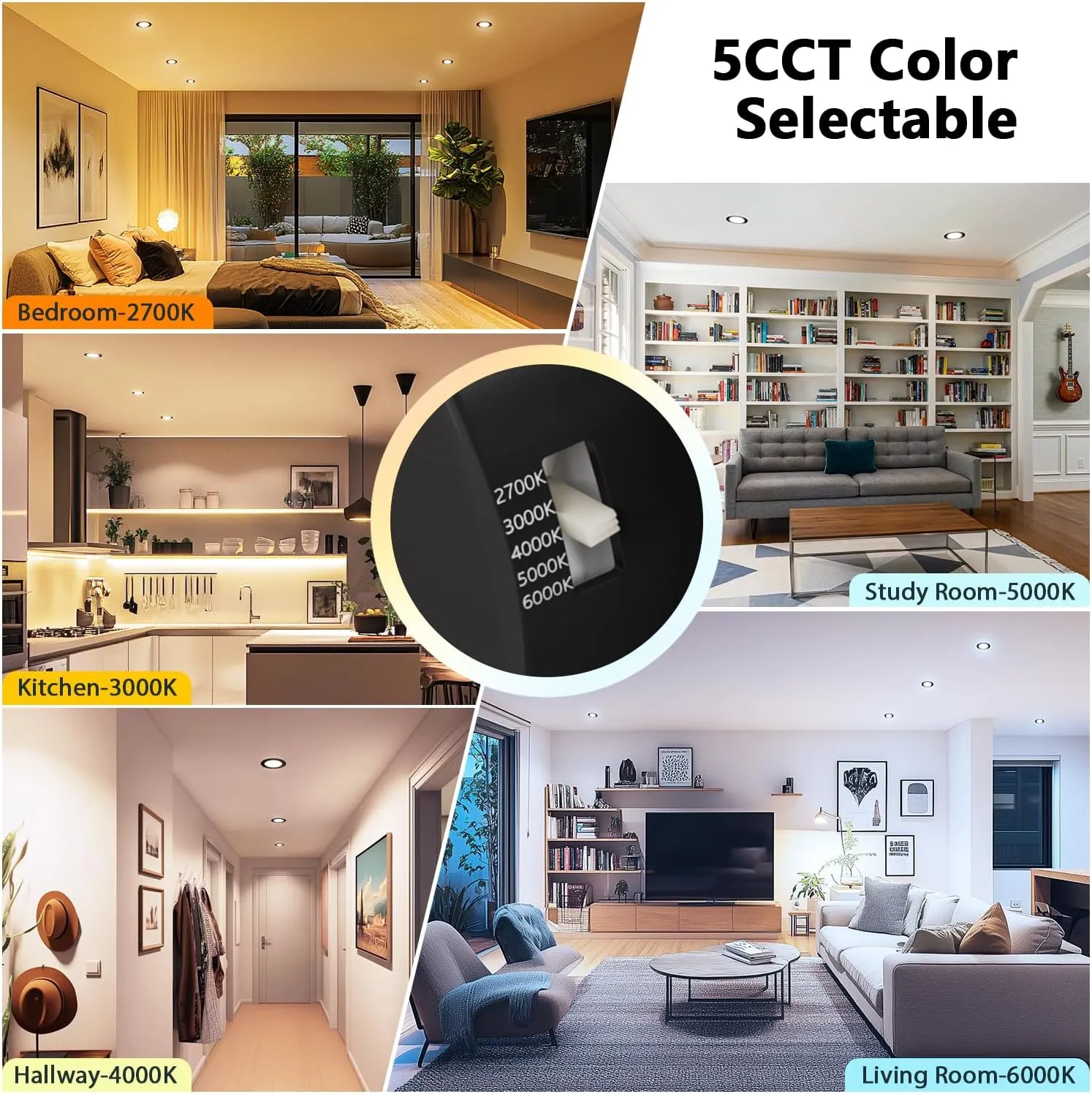 LVWIT 6 inch Black LED Recessed Lighting, Slim Can Lights, 5CCT Color Selectable, Dimmable Downlight with E26 Conversion Kit, 12Pack