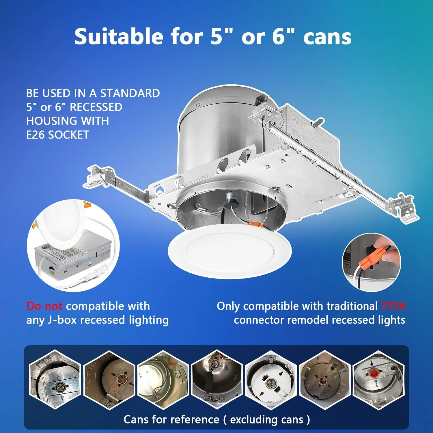 LVWIT 6 inch Black LED Recessed Lighting, Slim Can Lights, 5CCT Color Selectable, Dimmable Downlight with E26 Conversion Kit, 12Pack
