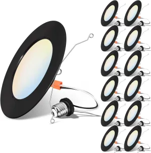 LVWIT 6 inch Black LED Recessed Lighting, Slim Can Lights, 5CCT Color Selectable, Dimmable Downlight with E26 Conversion Kit, 12Pack