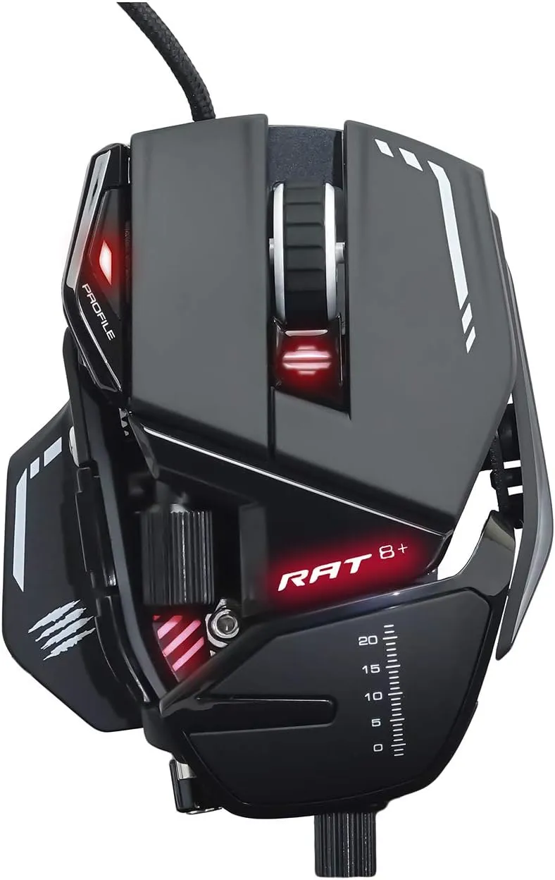 Mad Catz R.A.T. 8  Adjustable Wired Gaming Mouse - 16000 DPI - 11 Programmable Buttons - 4 User Profiles Stored Directly - Customize RGB LED - Additional Palm Rests and Pinky Supports - Black
