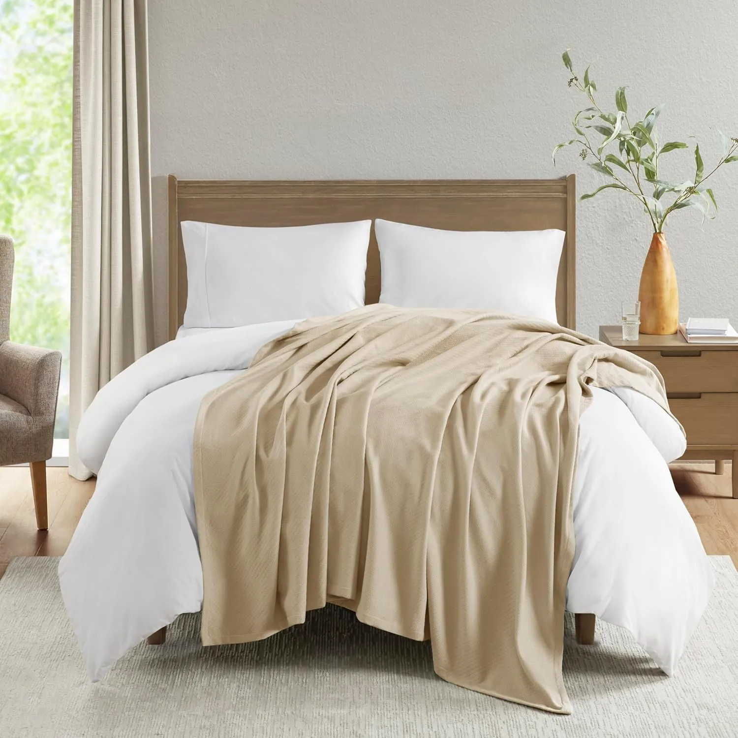 Madison Park Liquid Cotton Luxury Blanket Premium Soft Cozy 100% Ring Spun Cotton For Bed , Couch or Sofa, King, Linen