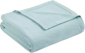 Madison Park Liquid Cotton Luxury Blanket Premium Soft Cozy 100% Ring Spun Cotton For Bed , Couch or Sofa, Twin, Light Blue