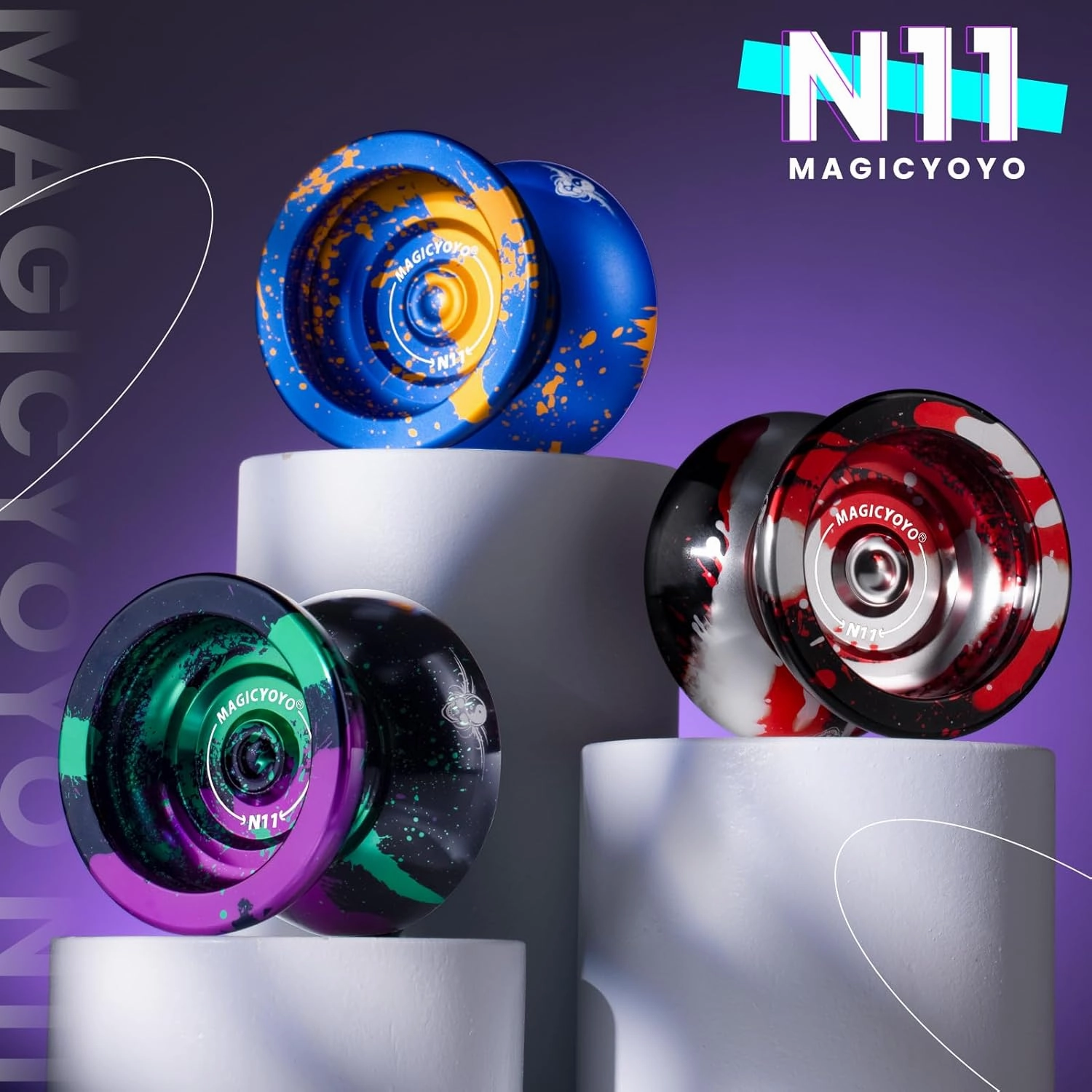 MAGICYOYO N11 Professional Yoyo – Unresponsive Design for Adult Tricks, Suitable Yoyo for Kids 8-12 or Above, Dual-Purpose Responsive Bearing, 12 Extra Strings, Case, Bearing Kit - Black Green Purple