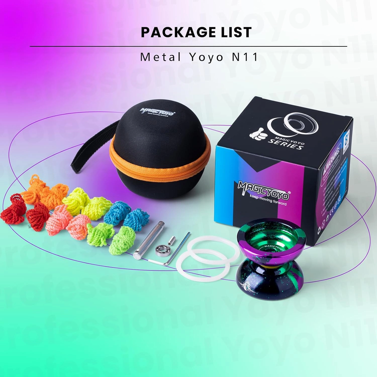 MAGICYOYO N11 Professional Yoyo – Unresponsive Design for Adult Tricks, Suitable Yoyo for Kids 8-12 or Above, Dual-Purpose Responsive Bearing, 12 Extra Strings, Case, Bearing Kit - Black Green Purple