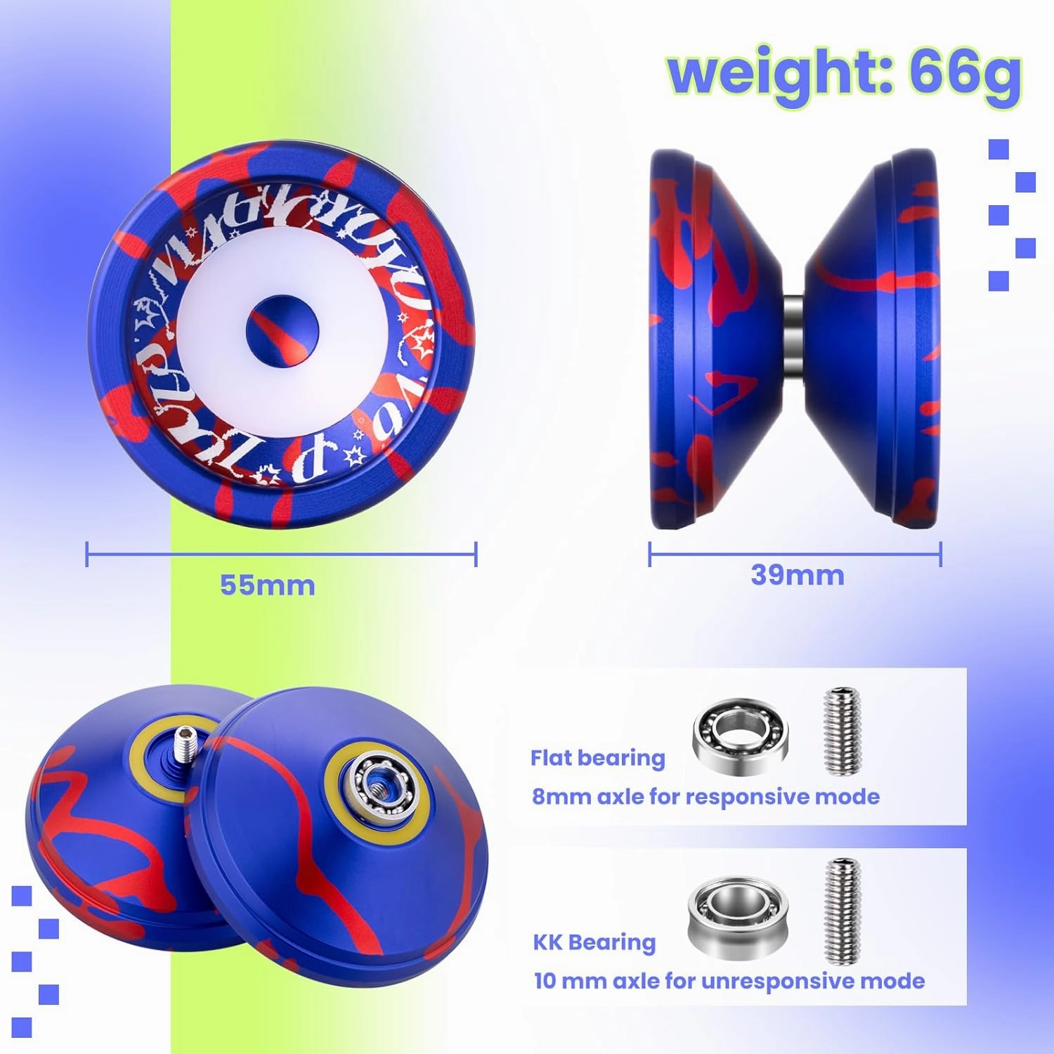 MAGICYOYO V6S LOCUS Responsive Yoyo for Kids 8-12, Pro Fingerspin Trick Design for Adults/Advanced, with Unresponsive Yo yo Bearing 12 Yo-yo Strings Bearing Tool Carry Case Bag (Blue Red)