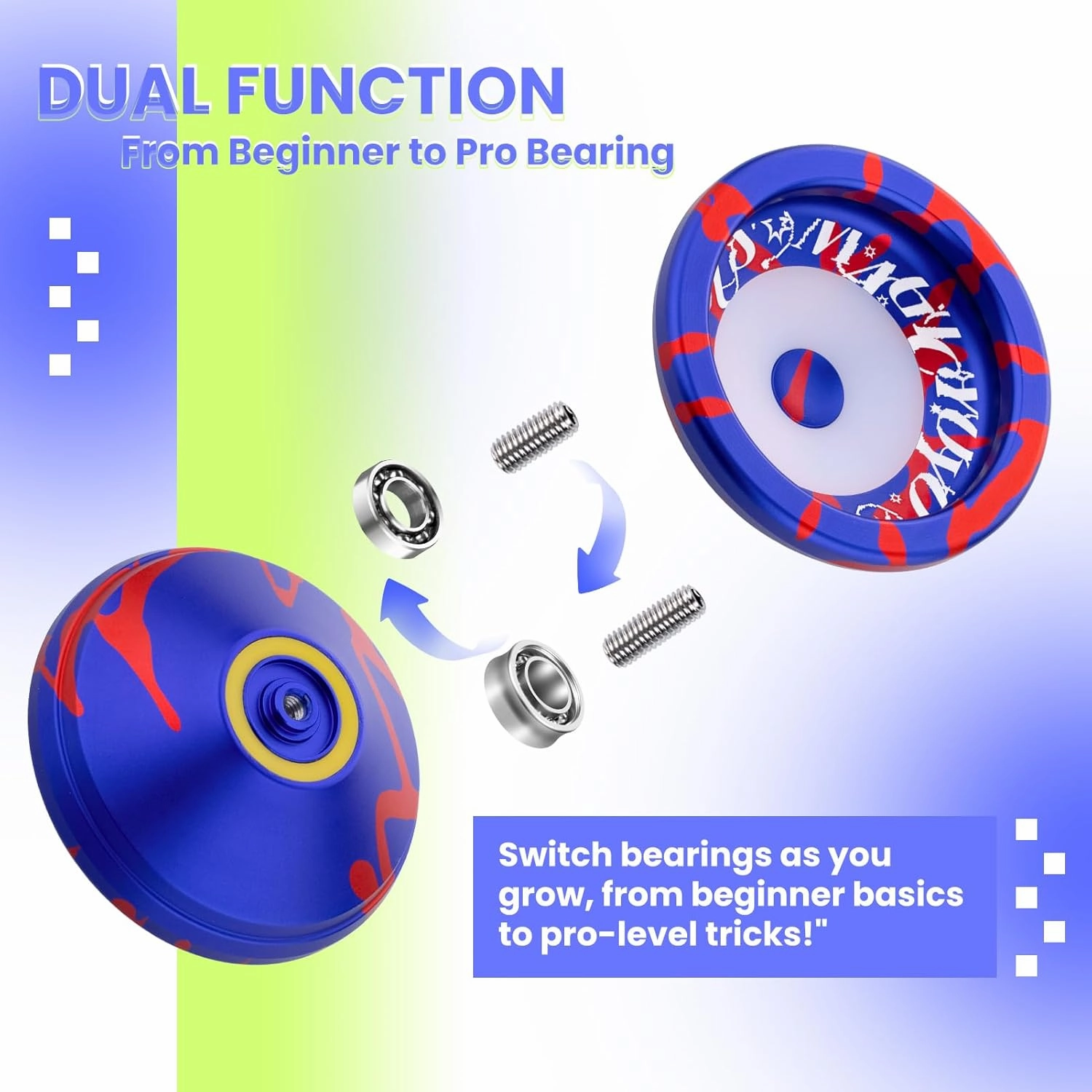 MAGICYOYO V6S LOCUS Responsive Yoyo for Kids 8-12, Pro Fingerspin Trick Design for Adults/Advanced, with Unresponsive Yo yo Bearing 12 Yo-yo Strings Bearing Tool Carry Case Bag (Blue Red)