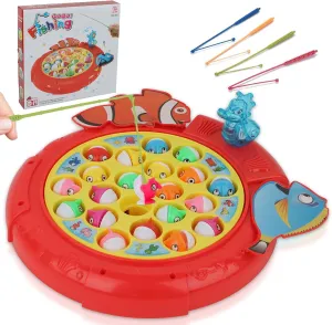 Magnetic Fishing Games Set - Fun and Educational Fishing Toys for Toddlers and Kids, Includes 21 Fish, 4 Poles, Rotating Board, and On-Off Music, Perfect Fish Toy for Go Fish Fun