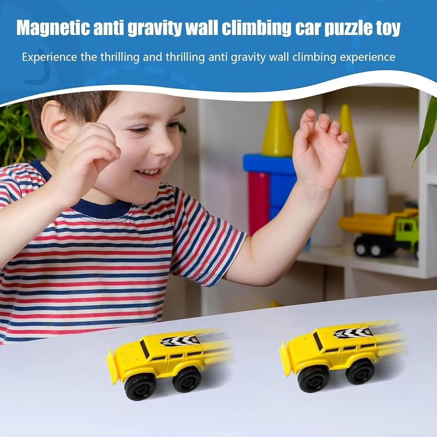 Magnetic Wall Climbing Toy Car, Anti-Gravity Cars That Drive on Walls and Ceiling, Magnetic Levitation Inertia Climbing Wall Toy Car(Red Yellow)