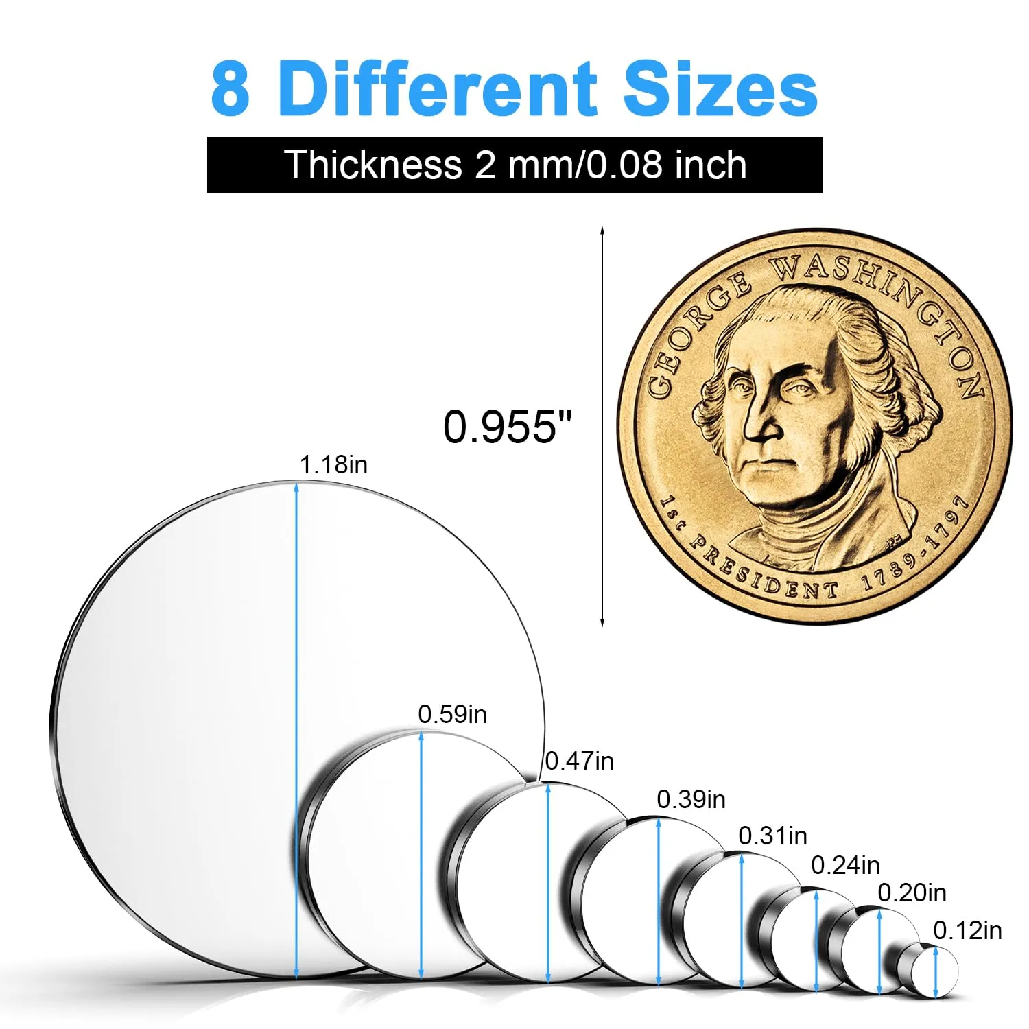 Magnets, Caturledas 600 Pack 8 Different Sizes Small Round Magnetic Rare Earth Neodymium Fridge Magnet for Home Kitchen Office School Hobby Handcraft Woodworking Miniature Model Base, Silver