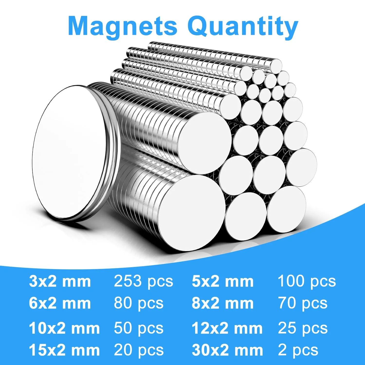 Magnets, Caturledas 600 Pack 8 Different Sizes Small Round Magnetic Rare Earth Neodymium Fridge Magnet for Home Kitchen Office School Hobby Handcraft Woodworking Miniature Model Base, Silver