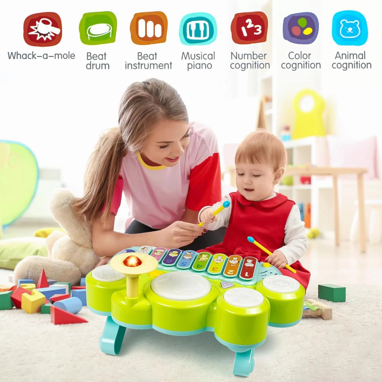 Marstone Toys for 1 Year Old Boy and Girl Gifts: Baby Musical Toys for Toddler 1-3, Piano Drum Set Toys for Baby 6-12, 12-18 Months, Educational Learning Toys Birthday Gift Age 0-2