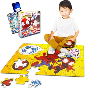 Marvel Amazing Spiderman Floor Puzzle - Bundle of 46 Piece Puzzle, Spiderman Stickers and More | Spidey Puzzle for Kids, Toddlers, Boys and Girls