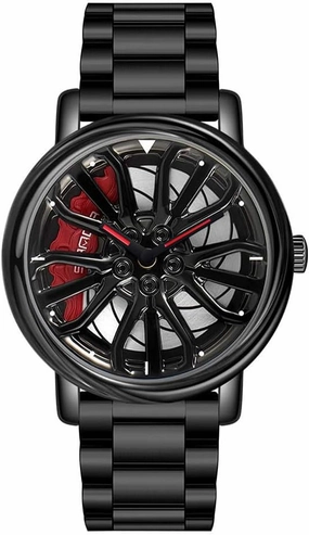 MASTOP Mens Wrist Watch Creative 3D Spinning Car Wheel Rotating Watches Rim Hub Design Fashion Quartz Stylish Wristwatch with Stainless Steel Strap Gifts for Car Enthusiasts
