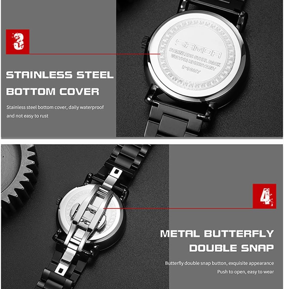 MASTOP Mens Wrist Watch Creative 3D Spinning Car Wheel Rotating Watches Rim Hub Design Fashion Quartz Stylish Wristwatch with Stainless Steel Strap Gifts for Car Enthusiasts