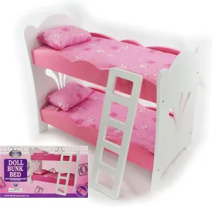 Matty's Toy Stop 18 Inch Doll Furniture Pink/White Wooden Bunk Beds with 2 Pillows, 2 Cushions & Ladder - Fits American Girl Dolls