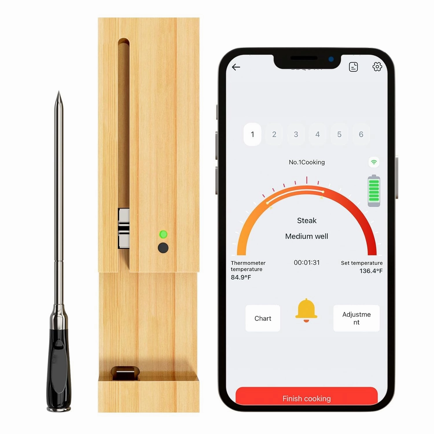 Meat Thermometer Wireless, 700FT Remote Digital Cooking Thermometer, Bluetooth Food Thermometer with Wireless Probe, iOS & Android Read App -Preprogrammed Temperatures for BBQ, Grill, Oven, Smoker