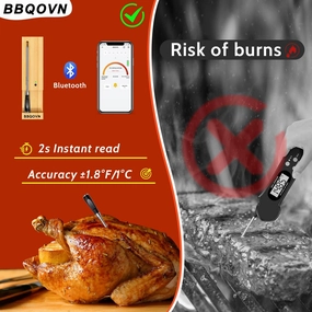 Meat Thermometer Wireless with 3.9mm Diameter Probe, 777FT Long Range Cooking Thermometer for Oven, Air Fryer, BBQ, Beef, Turkey, Chicken, Salmon, APP Remote Monitor