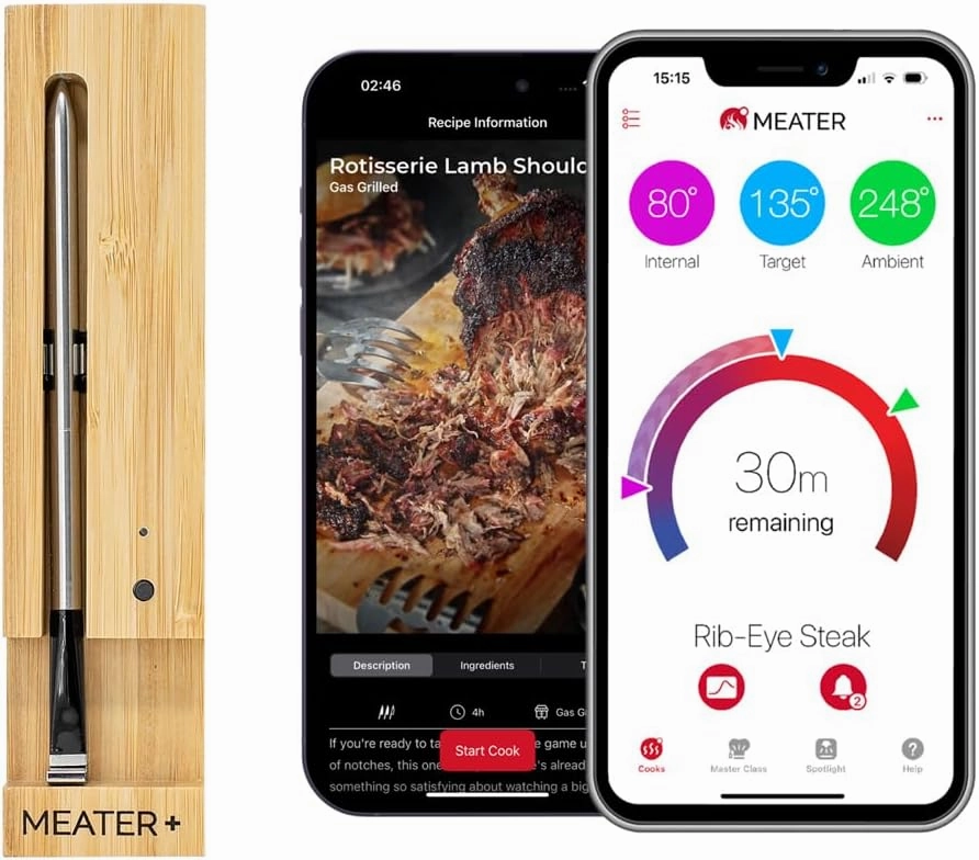 MEATER Plus: Smart Bluetooth Wireless Meat Thermometer Digital | BBQ, Grill, Oven, Smoker, Air Fryer, Kitchen | Perfect for Steak, Chicken, Turkey, and More | Delicous Recipes in App