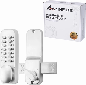 Mechanical Keyless Door Lock with Handle, Keypad Front Door Lever Set with Bolt, Code Door Locks with Keypad,Gate Lock for Warehouse,Single-Side, No Electronic (Pearl Chrome)