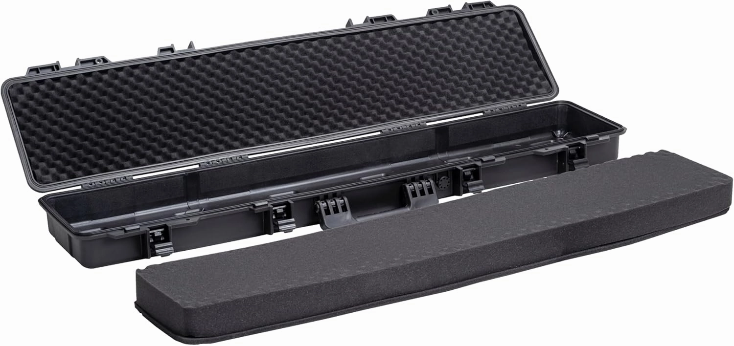 MEIJIA Portable Waterproof All Weather Hard Rifle Case,Soft Handle Grip,Customizable Fit Foam Inserted,without wheels,Black