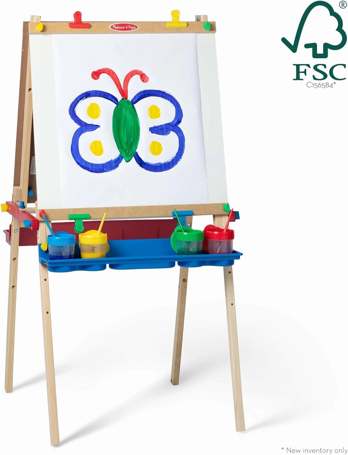 Melissa & Doug Deluxe Standing Art Easel - Dry-Erase Board, Chalkboard, Paper Roller - FSC Certified