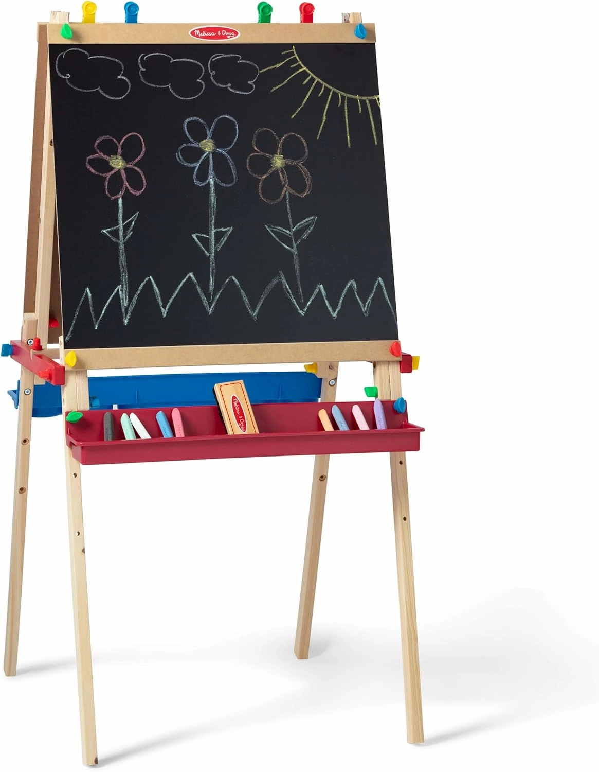 Melissa & Doug Deluxe Standing Art Easel - Dry-Erase Board, Chalkboard, Paper Roller - FSC Certified