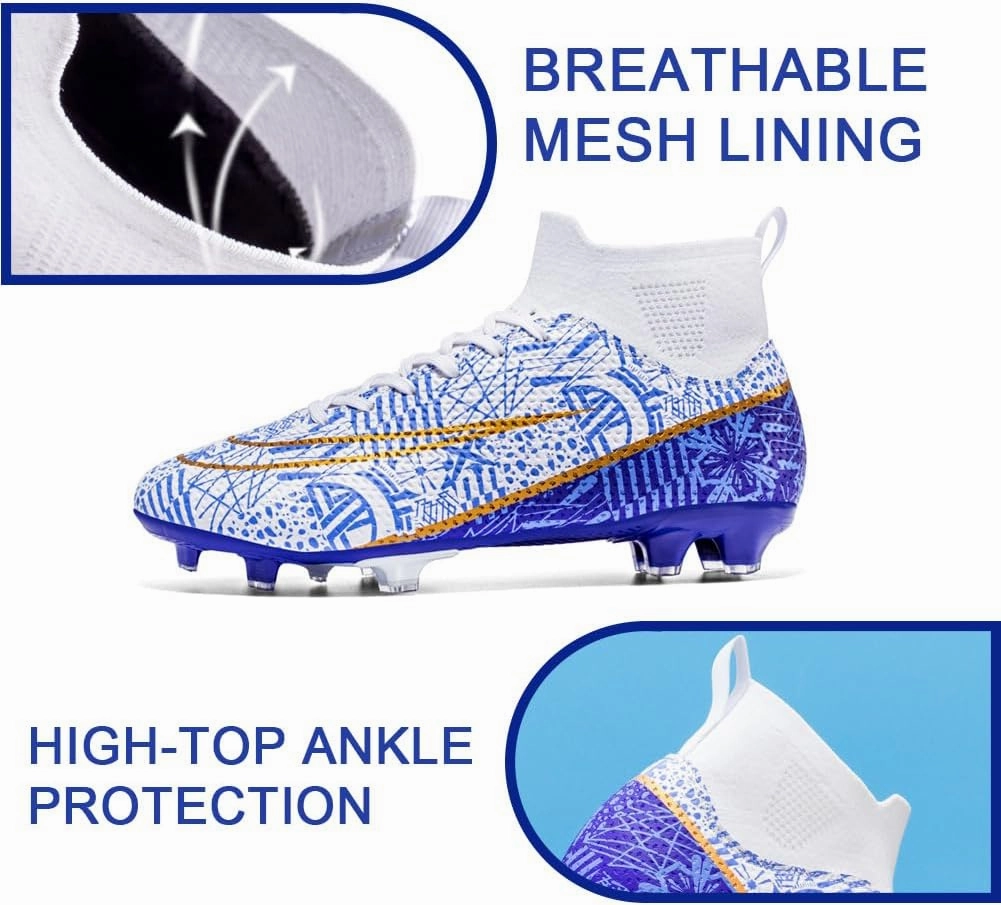 Men's High-Top Cleats Soccer for Football Training - Lightweight Turf Shoes for School - Futsal Shoes for Soccer Game