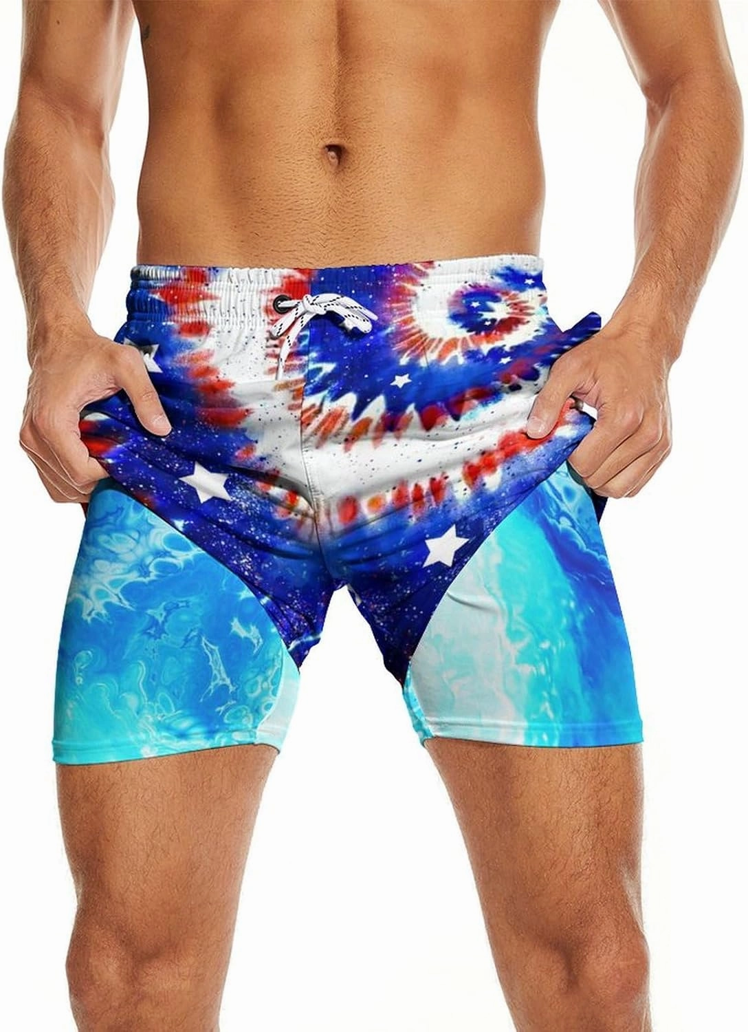 Men's Swim Trunks with Compression Liner 5" Inseam Mens Quick Dry Board Shorts with 4 Pockets for Beach Vacation